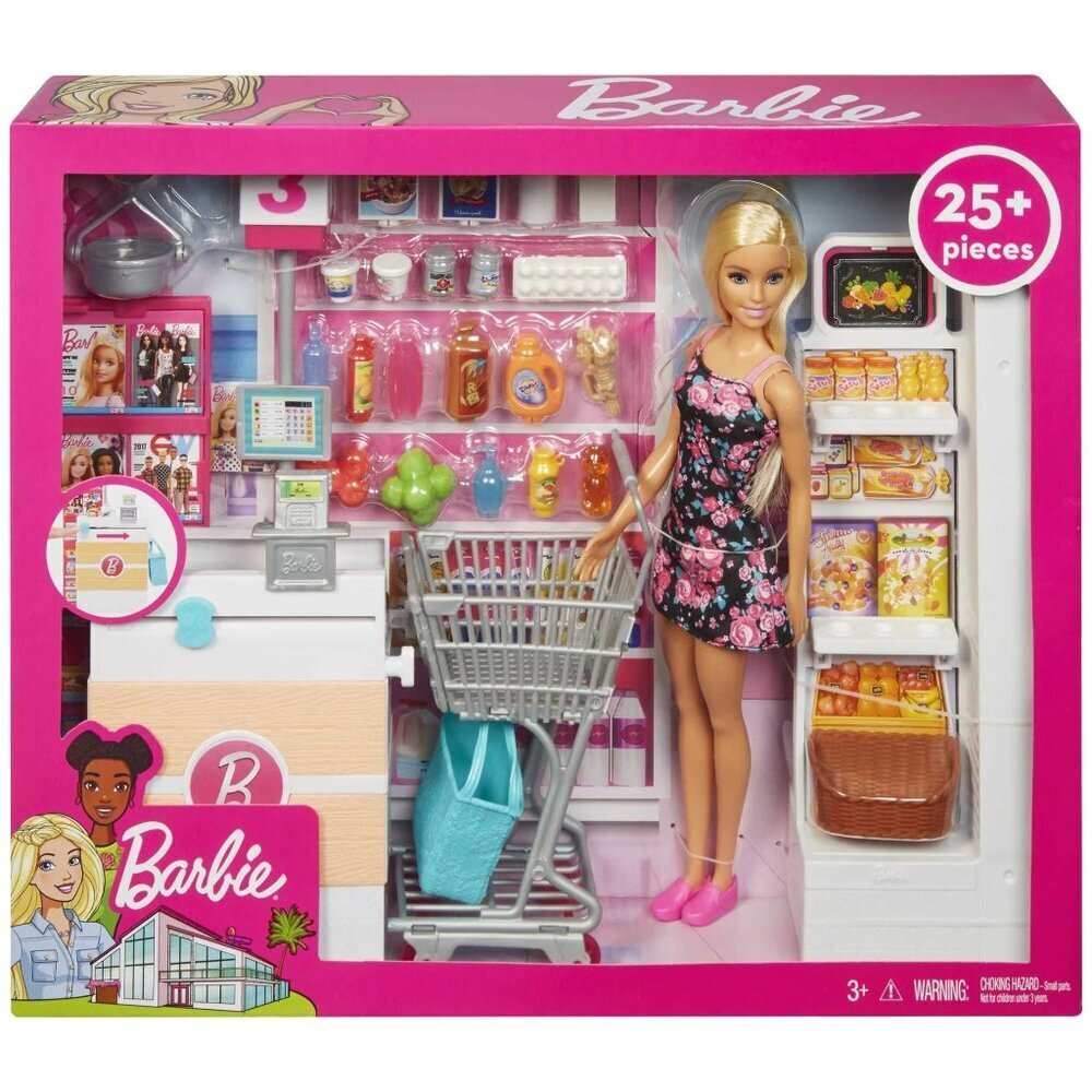 Barbie Doll and Supermarket Playset with 25 Grocery Store & Food-Christmas Gift